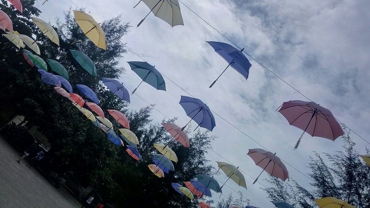 Sky, Rain, and Umbrellas