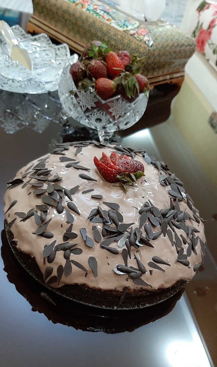we stayed at home and bake a cake