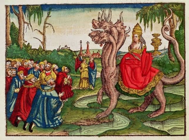 elites ancestral mother = whore of babylon with 7headbeast
