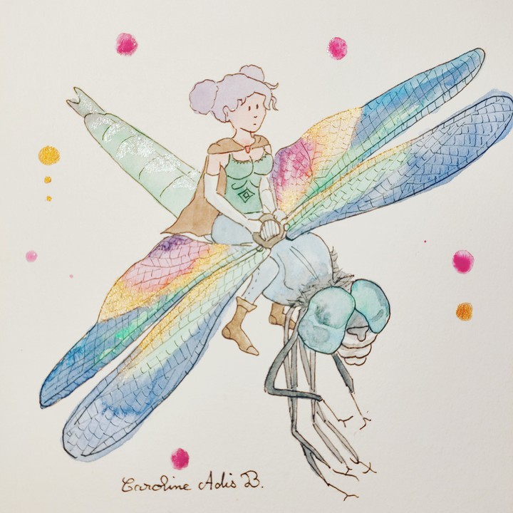 Fairy on dragonfly watercolor