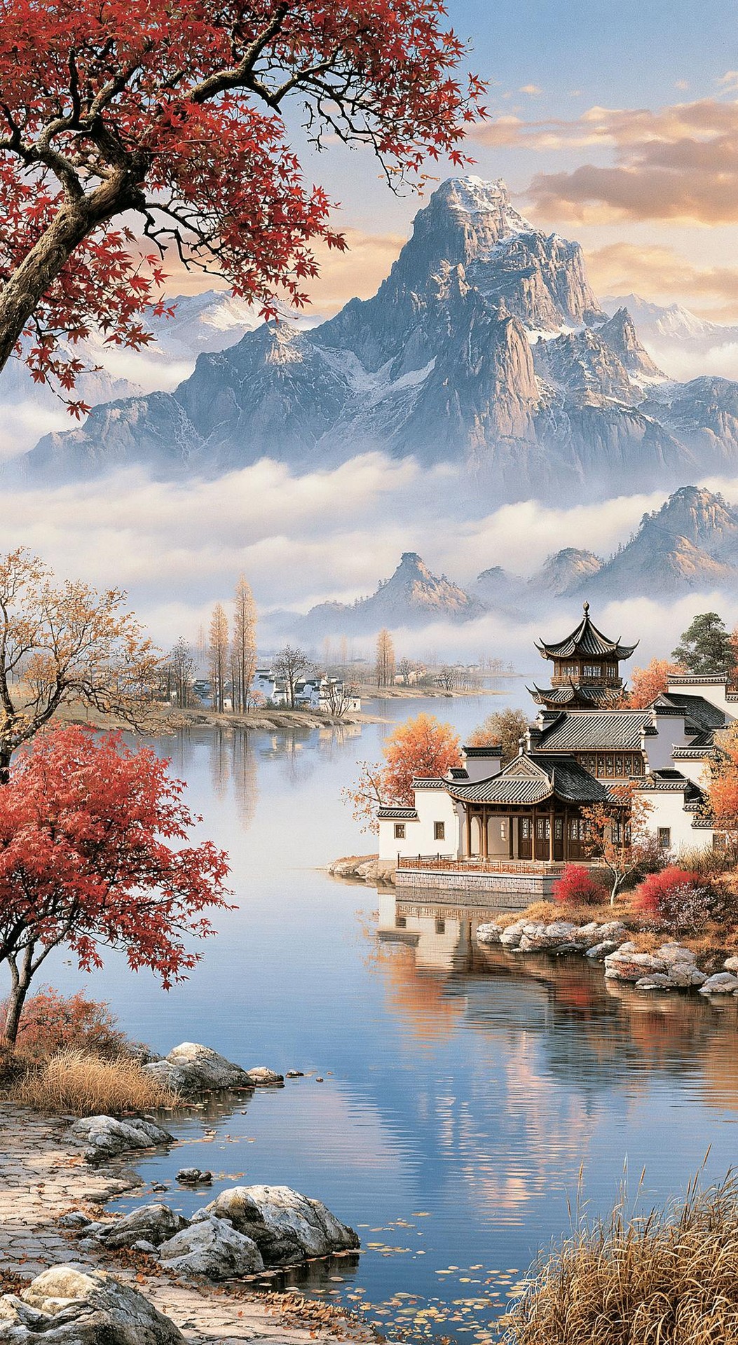 wallpaper lake, evening
