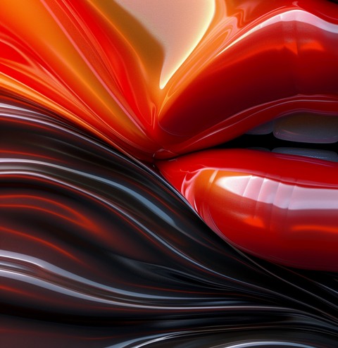 lips emerging through liquid glossy texture wallpaper background