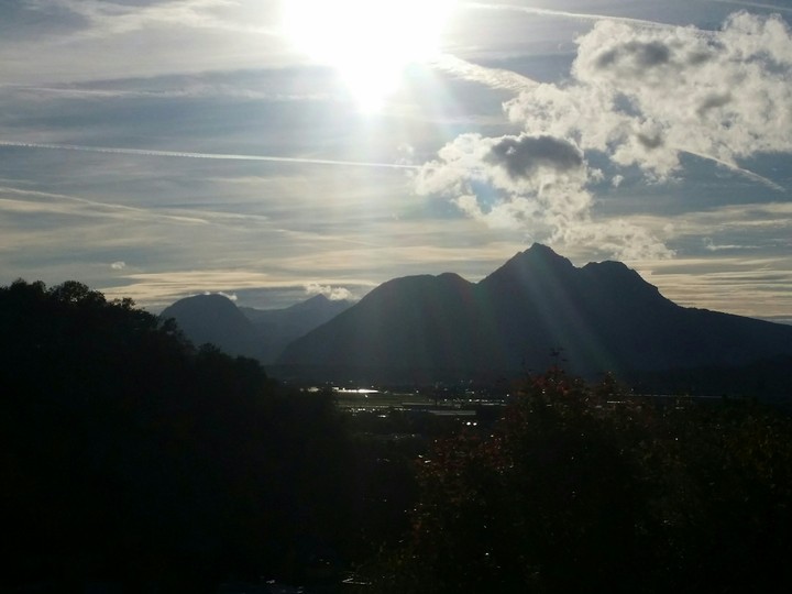 Mountain, sky and sun