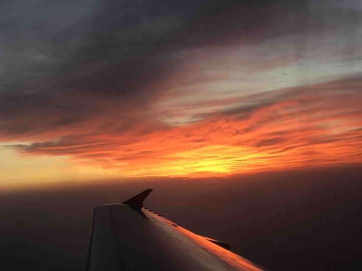 Sunset in an airplane