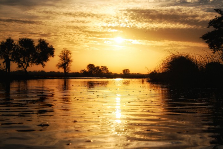 flood in the field at the evening