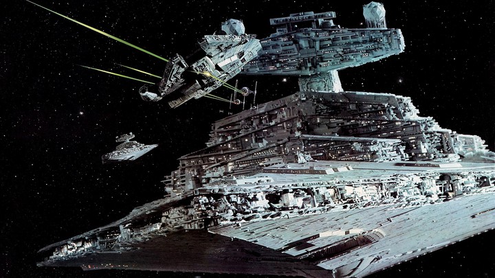 Star destroyer and Millennium falcon