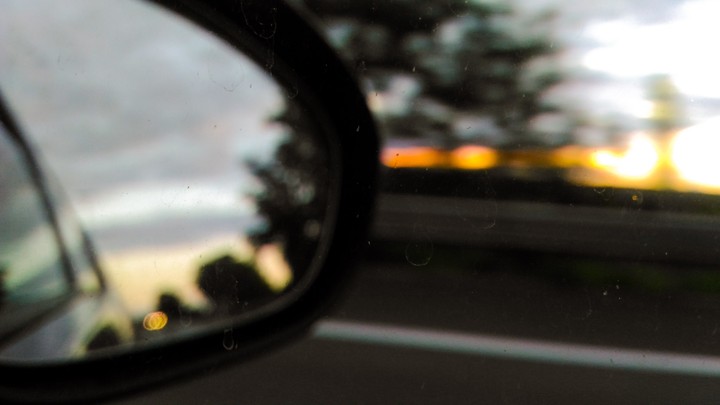 sun in rearview mirror