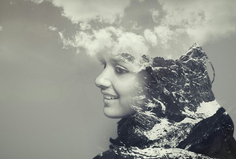 Sky, Girl & Mountains