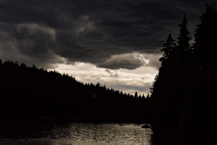 Rain and thunder over Sasamat Lake, British Columbia, Canada