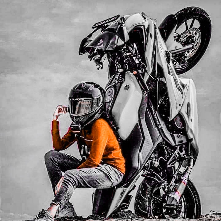 WOMAN AND MOTORCYCLE