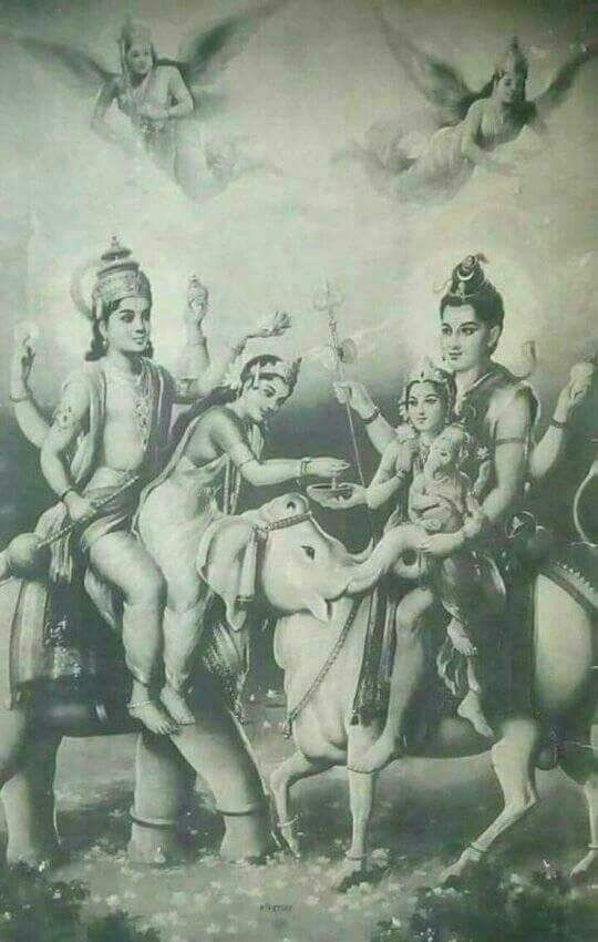 Superb old painting of lord Vishnu and Shiva.