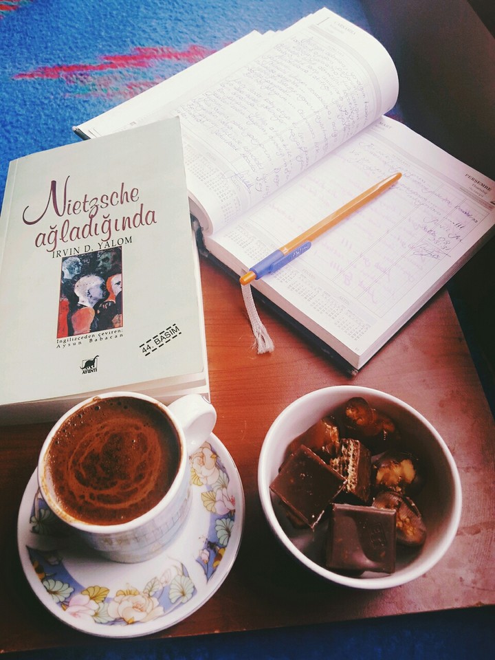 while l am writing, reading and drinking coffee)