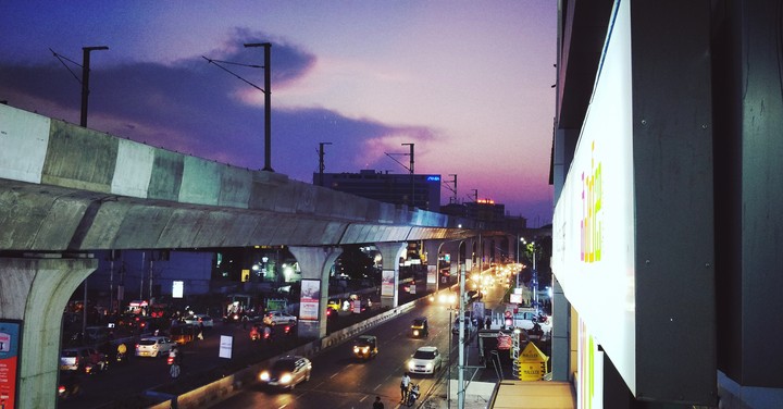 Purple sky city evenings