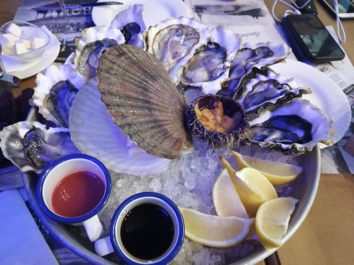 устрицы гребешок и морской еж