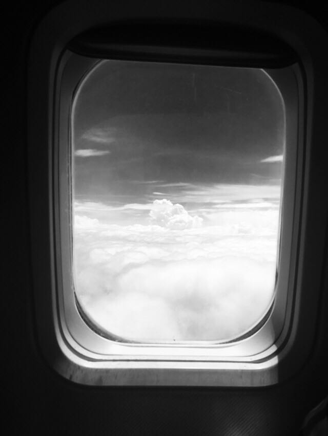 clouds through window