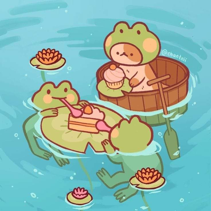 ranas compartiendo un pastel