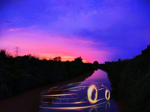 a car shadow in water