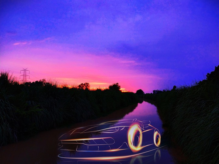 a car shadow in water