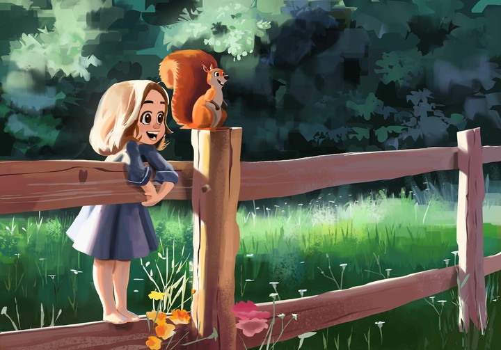 a girl with a squirrel