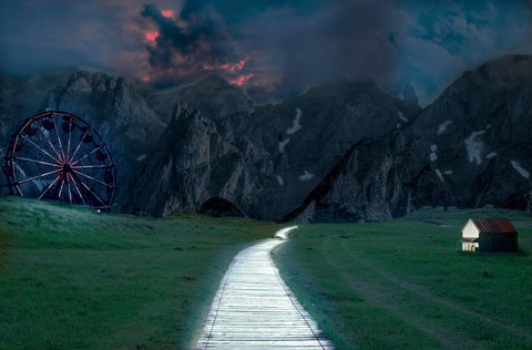 Towards the mountains.
