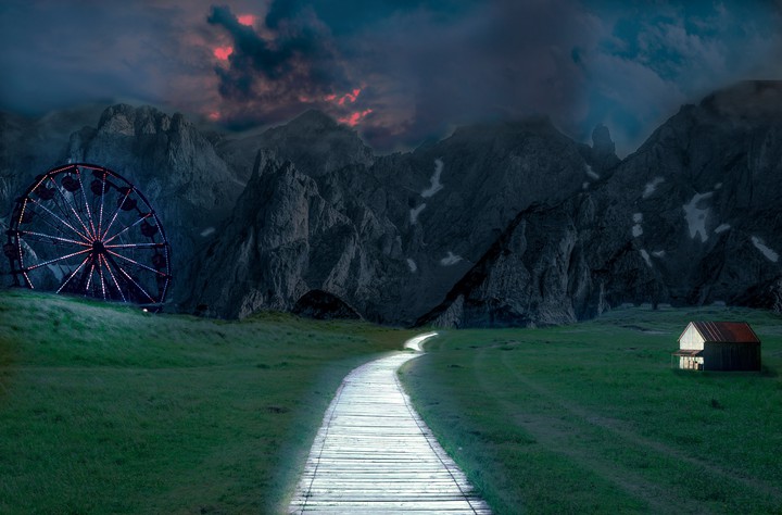 Towards the mountains.