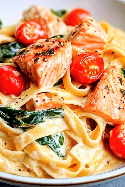 ✨My favorite salmon and spinach cream pasta✨