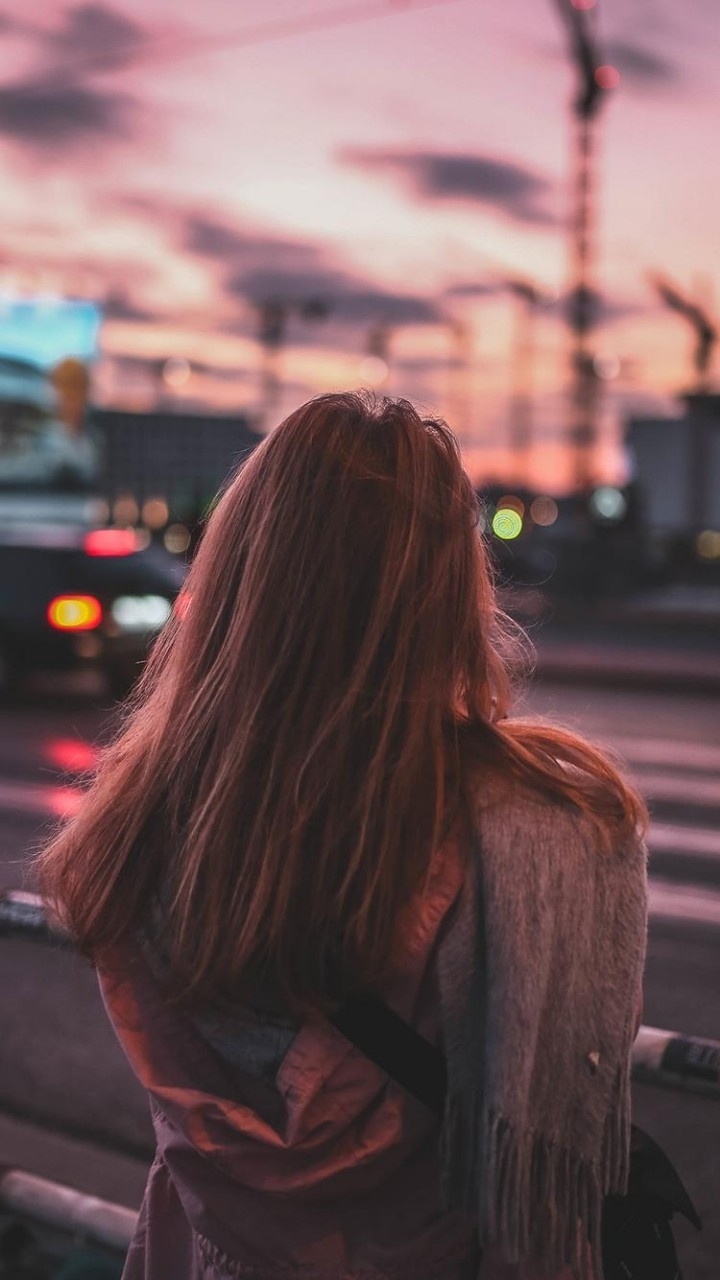 girl, закат, вечер, фонарики.sunset, evening, lights.