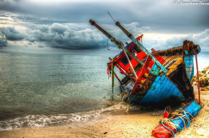 dead boat of malaysian shore