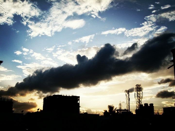 sunset in city