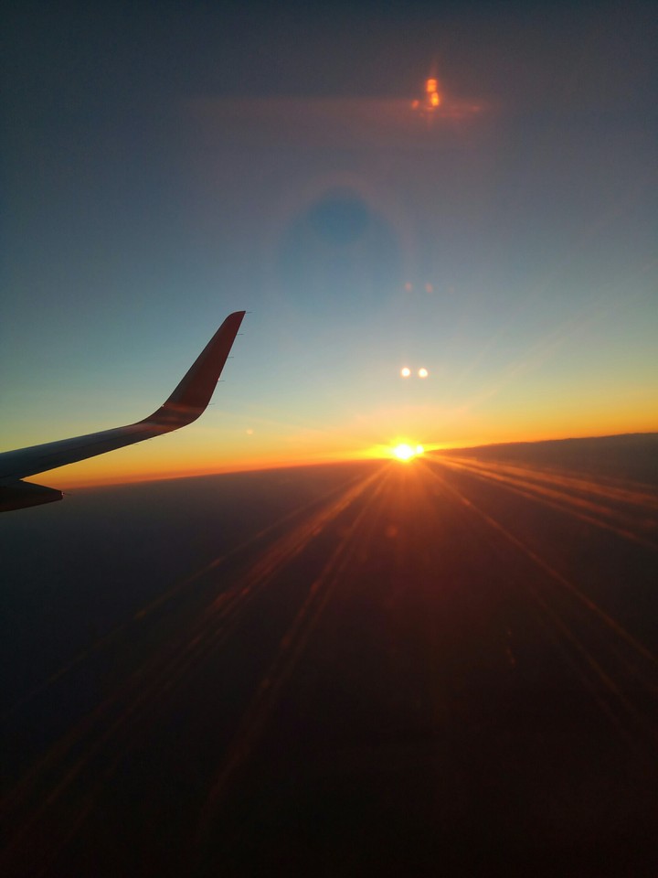 airplane, sunrise