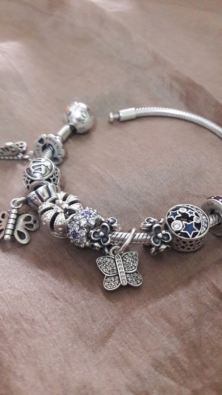 #pandora #bracelet #charms #butterfy #flowers #moon