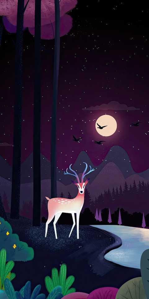 רקעים deer, moonlight