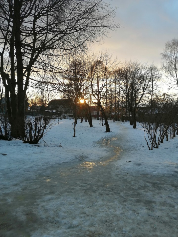 заход солнца зимой
