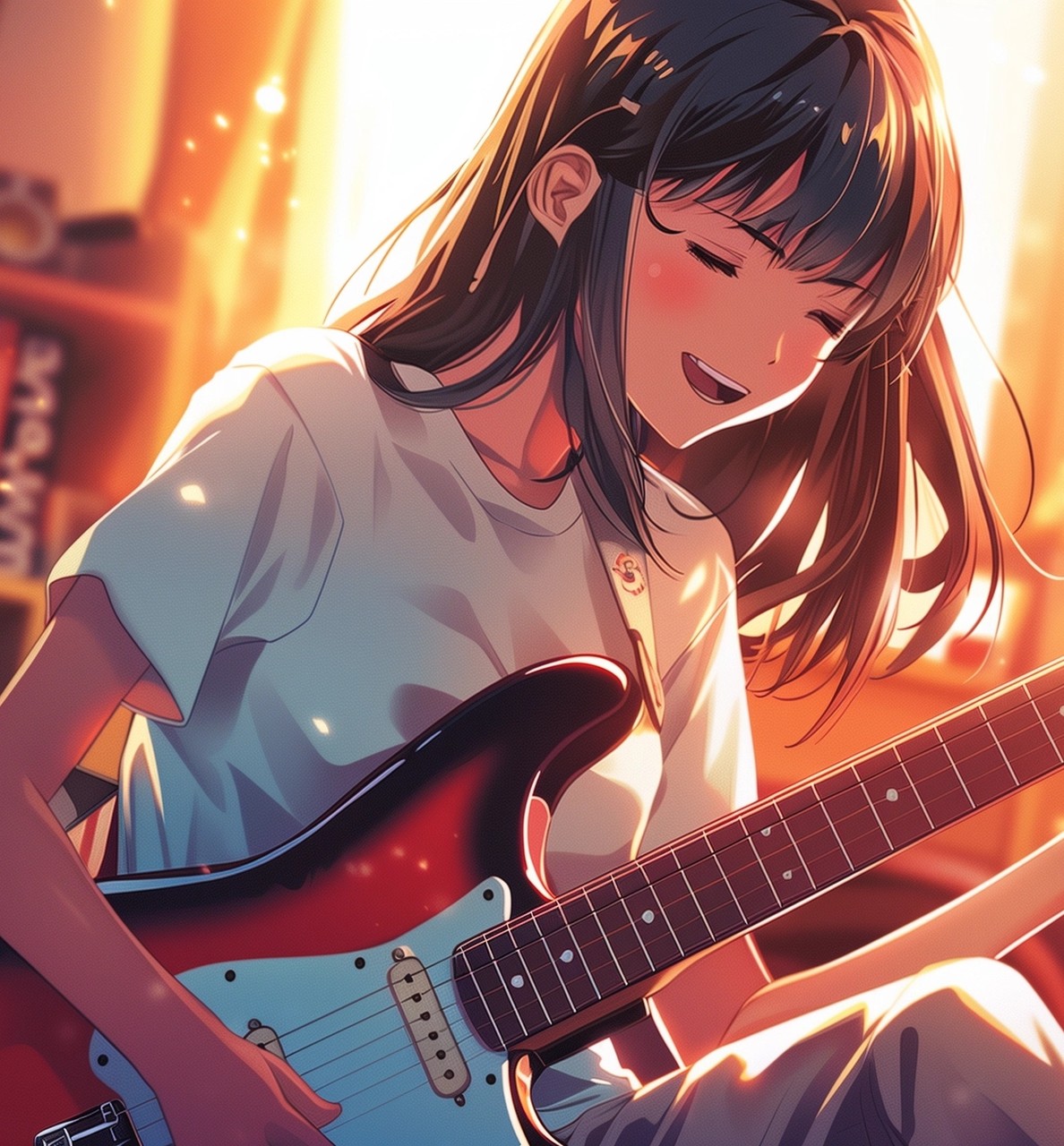 Girl anime playing guitar