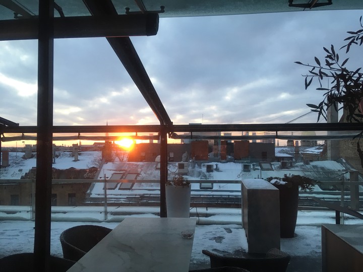 Dawn at rooftop cafe