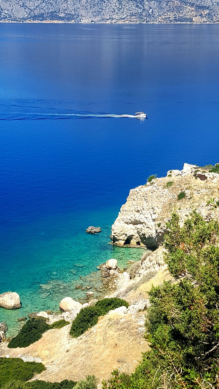 blue sea, summer, nature, boat, rocks