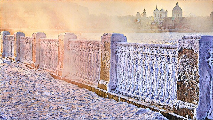 Зима опоясола гранит Питербурга.