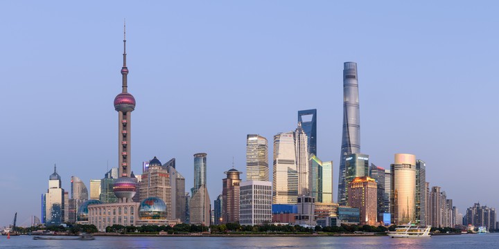 Panorama de quatro segmentos de Pudong, Xangai, China.