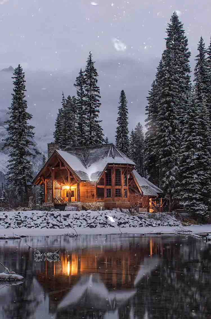 winter log cabin