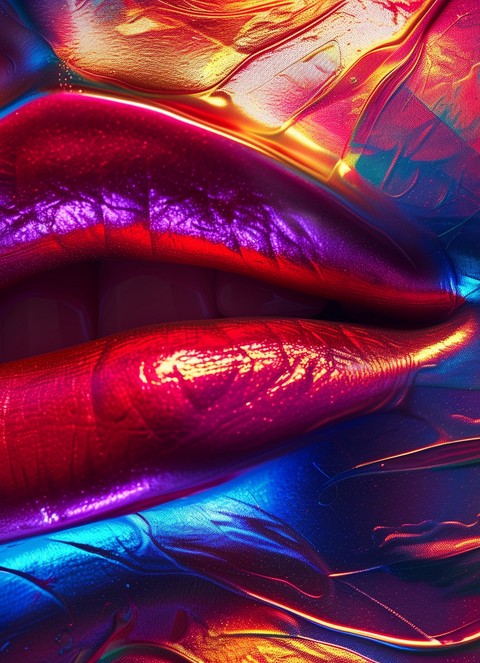 lips emerging through liquid glossy texture wallpaper background