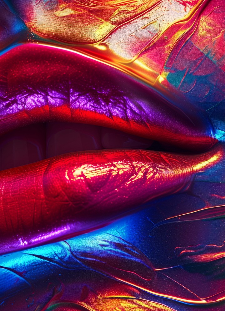 lips emerging through liquid glossy texture wallpaper background