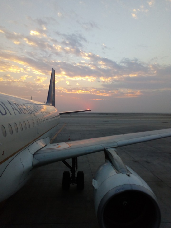 sunset over the plane tail