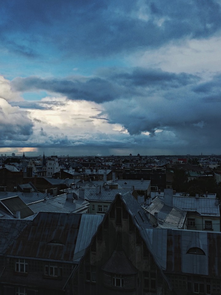 Above rooftops.