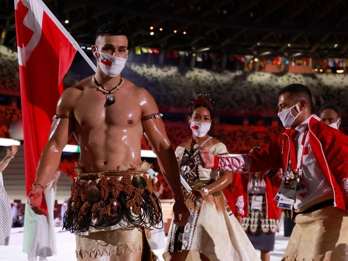 Tongan delegation in traditional ethnic attire