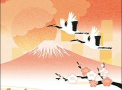 Mt Fuji, cranes, plum blossoms