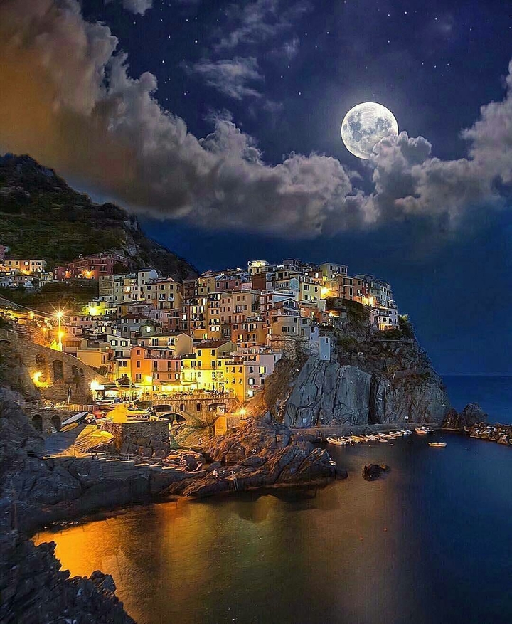 the moonlight on coastal city.