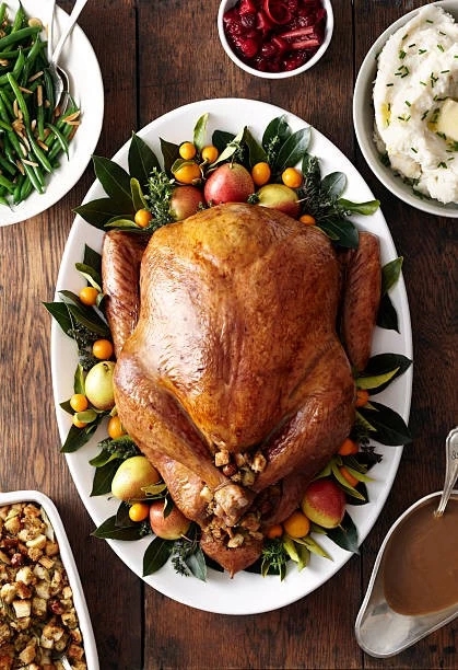 Christmas roast turkey and side dishes