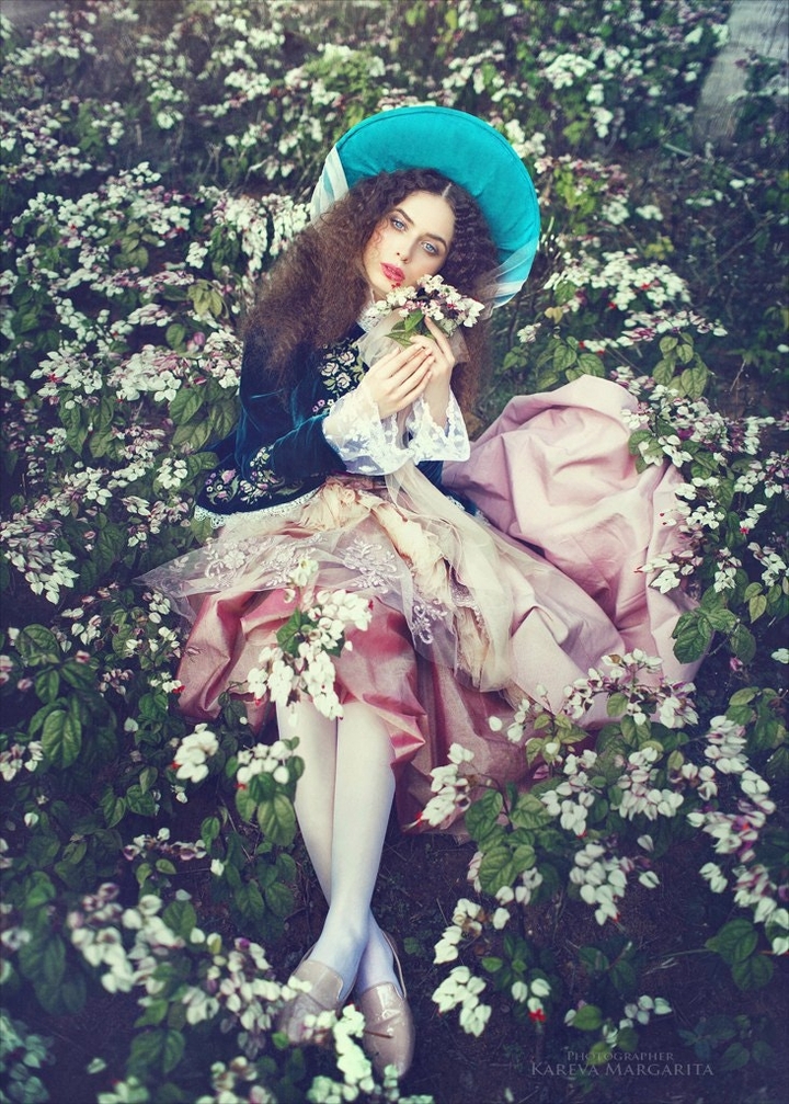 girl on flowers