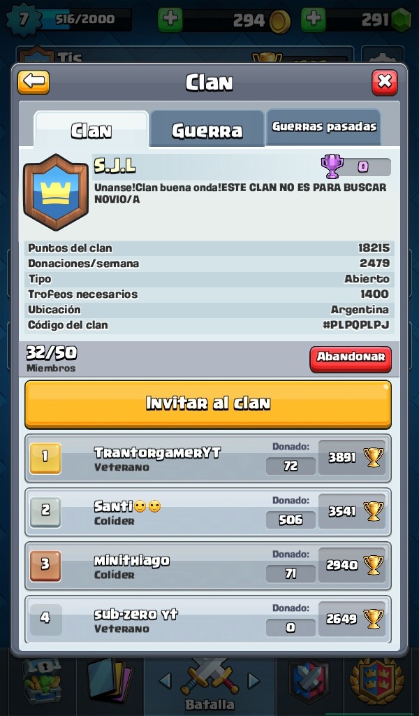 si tiene clash royale unanse a este clan y agan quilombo.