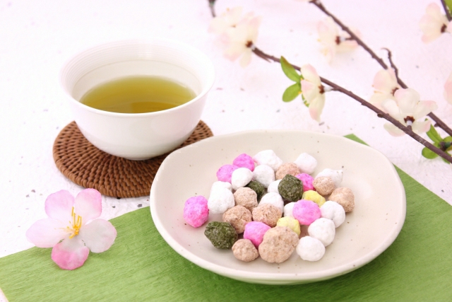 early spring -  hina arare and green tea